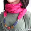 Cotton-Linen Infinity Scarf with Handmade Beaded Pendant, Women's 2-in-1 Boho Scarf Necklace Accessory