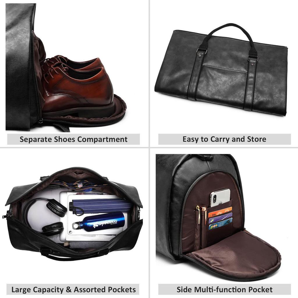 Convertible Men's Leather Travel Suit Bag - In-Stock Leather Garment Bag for Clothes and Luggage