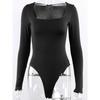 Body s dlouhým rukávem Dámské Body Streetwear Fore Fair Sexy Body Čtvercový výstřih Pouzdrové Rozkrok Základní Černé Overaly Top
