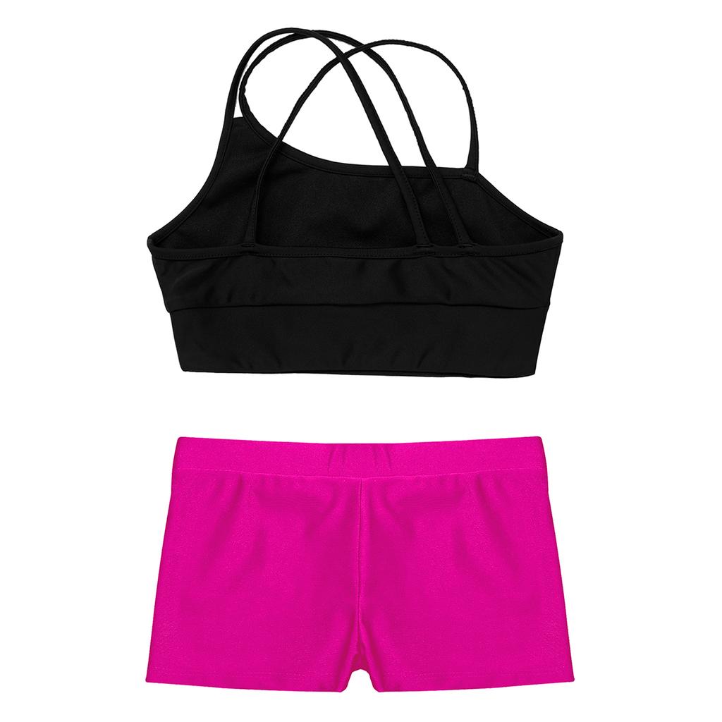 Kids Girls 2 Piece Dance Outfits Crop Top with Shorts Active Set Gymnastics Dancewear Swimwear