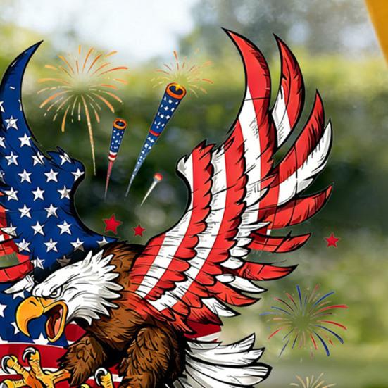Raamstickers met Amerikaanse adelaar voor 4 juli, patriottische statische raamstickers, waterdichte PVC-sticker voor de decoratie van glazen deuren en ramen ter ere van Onafhankelijkheidsdag.
