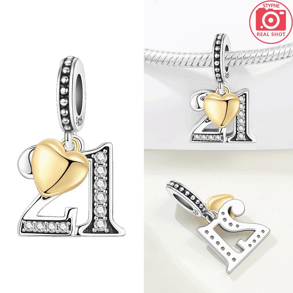 Charms Copper Original Digital Pendant Yellow Heart White Zircon Gemstone Beads Fit Bracelet Women Jewelry Diy Fine Gift