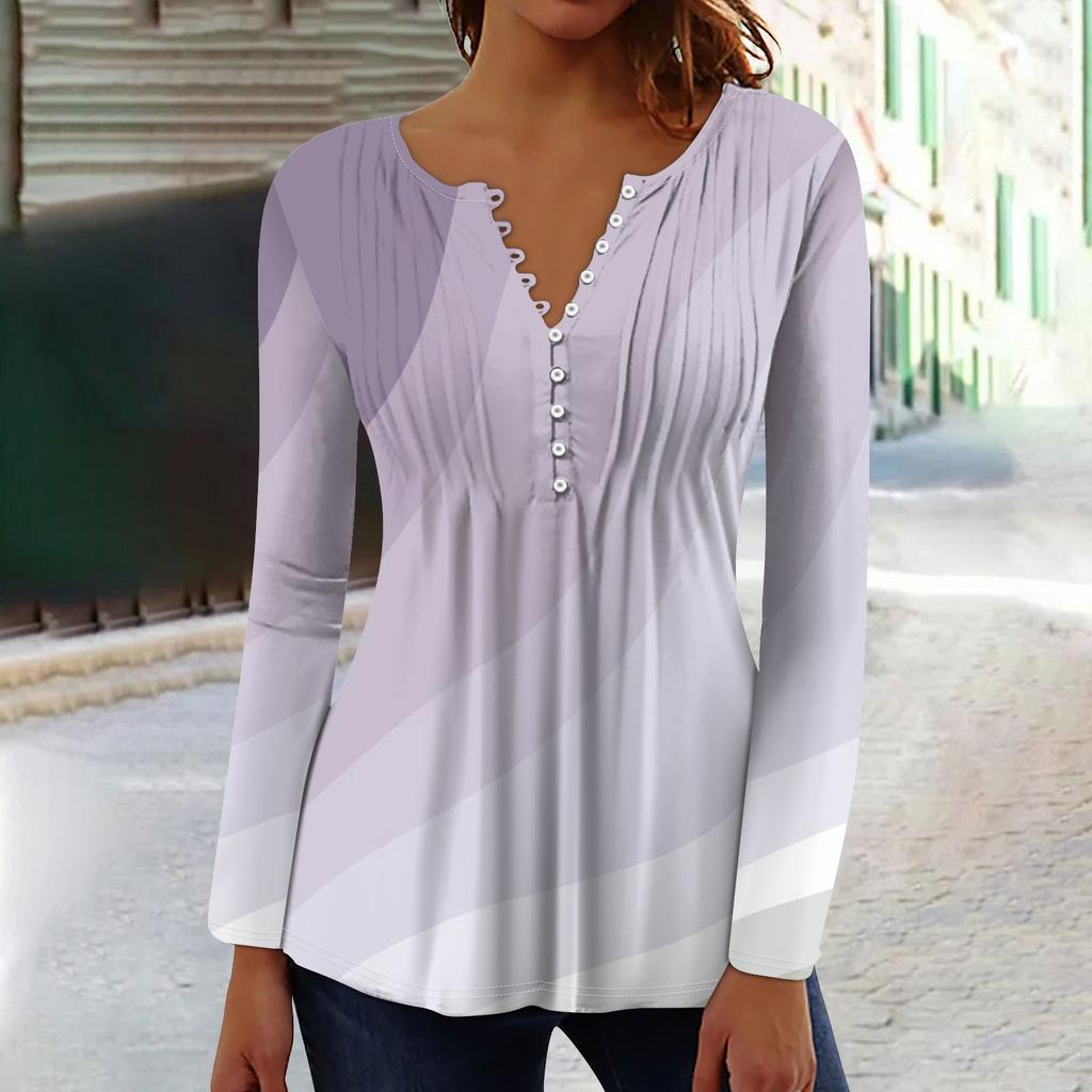 Women's Spring Autumn Pleated Button Down Collar Floral Print Long Sleeve Top