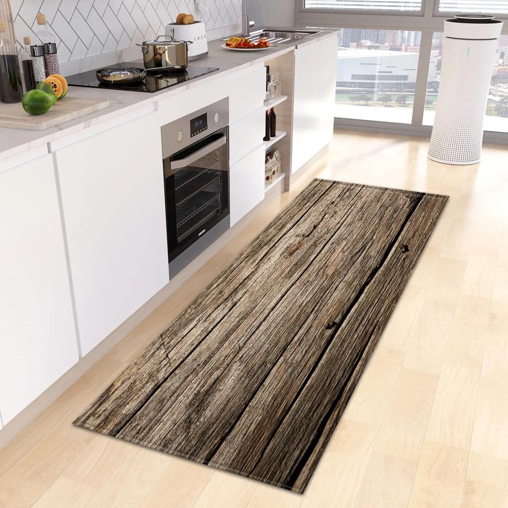Wood Grain Kitchen Rug Bedroom Entrance Doormat Anti-Slip Living Room Floor Decor Carpet Home Bath Hallway Foot Mat Custom Made