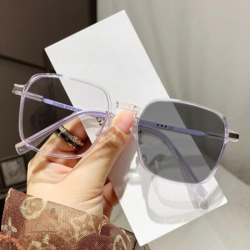

New Style Photochromic Reading Glasses For Women Fashion Presbyopia Eyeglasses Oversize Frame Color Changing Sunglasses To +4.0 0 Transparent