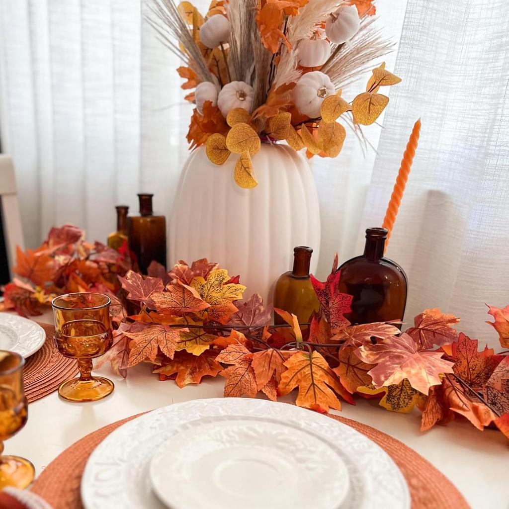 CQURE 10 Pack Fall Leaf Garland, Hanging Vines Garland Artificial Fall Maple LeavesThanksgiving Decor for Home Wedding Fireplace Party