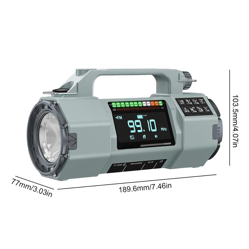 Nouzové rádio FM/MW/SW/VHF/WB Přenosné rádio s alarmem SOS LED svítilnou BT reproduktorem Ruční klika Solární rádio pro přežití