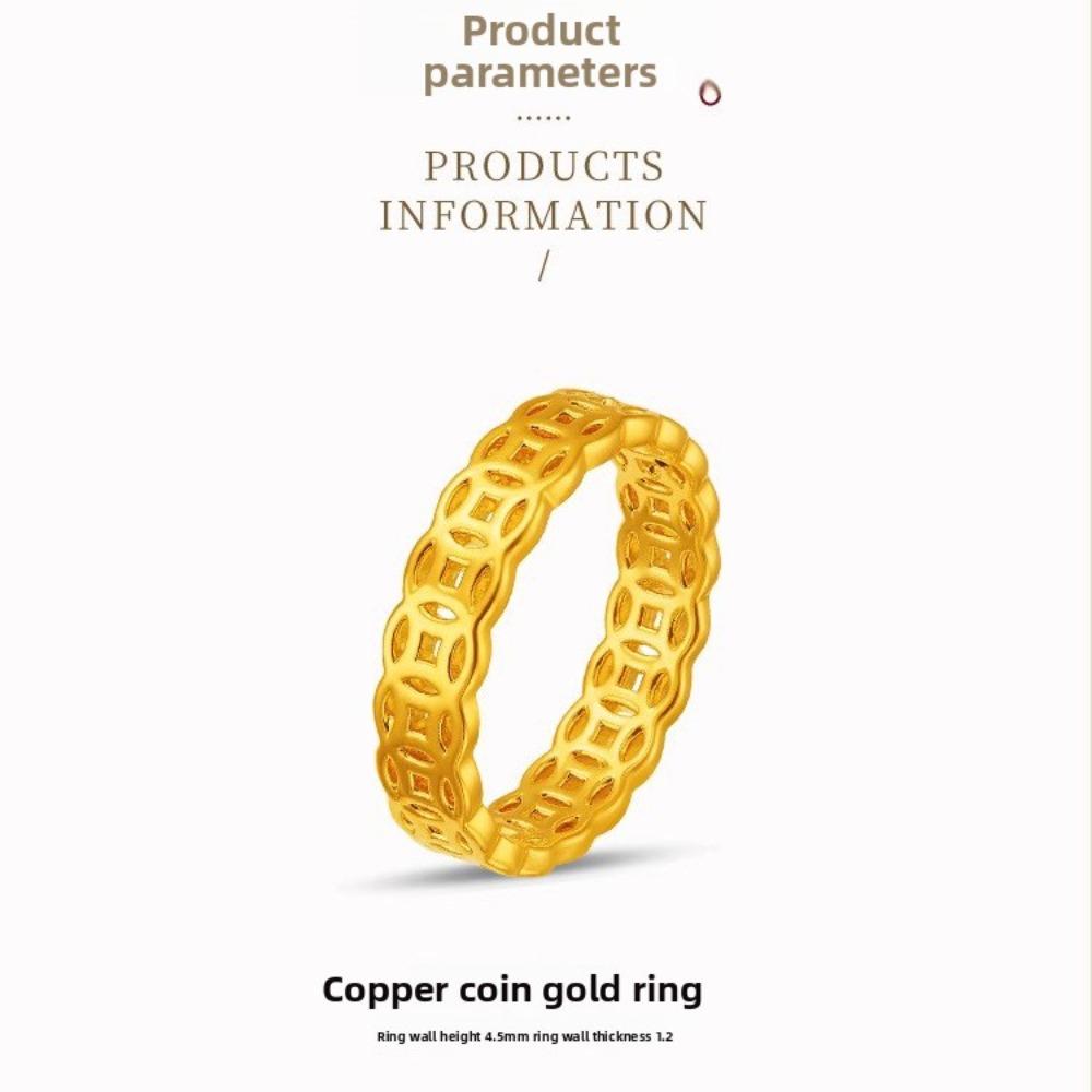 Chinesischer Stil Hohlmünzringe für Damen Paare Einfache Goldbeschichtete Geldringe für Wohlstand und Glück