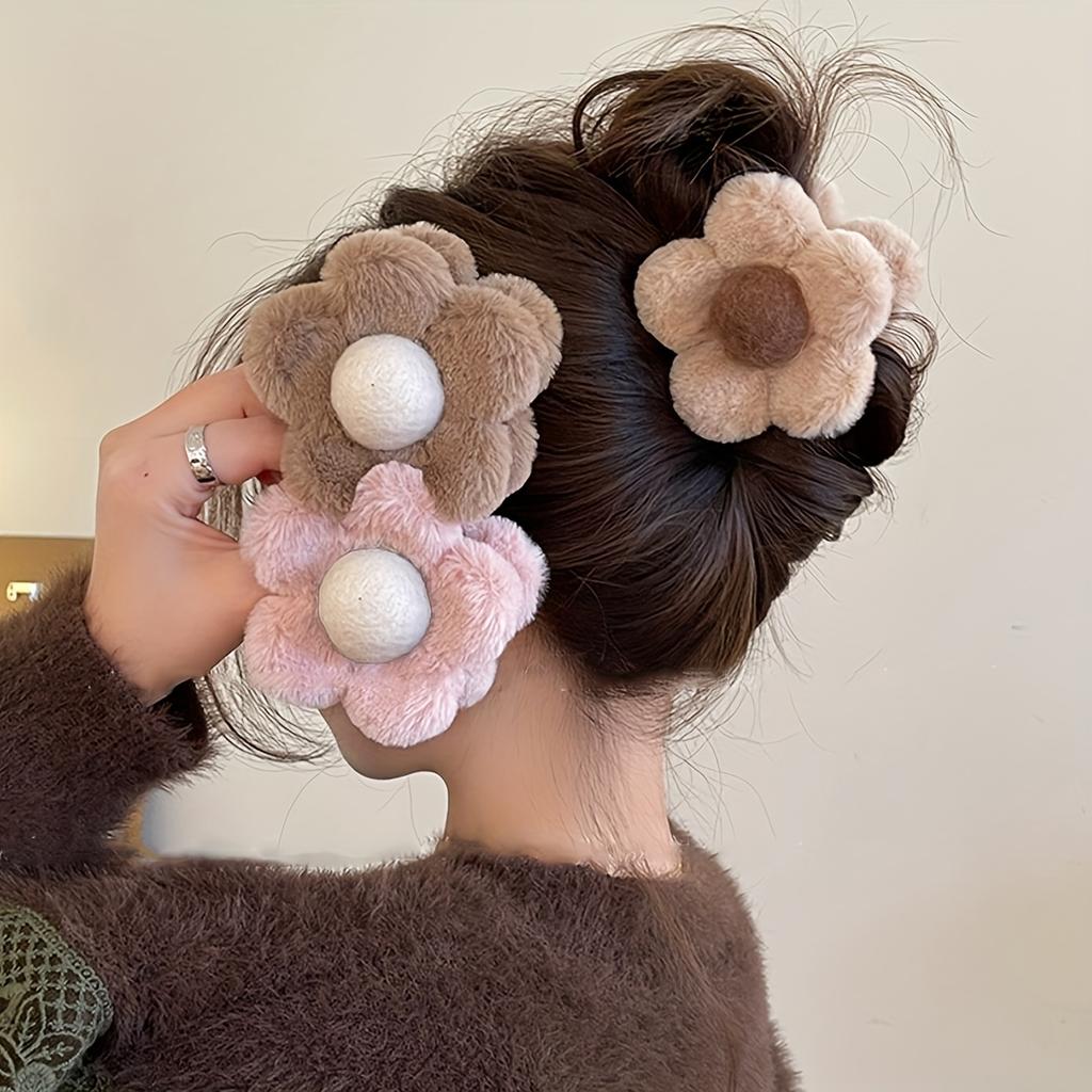 1pc Plush Flower Hair Claw Clip Autumn Winter Charm Hair Clip Cute Sweet Hair Accessories