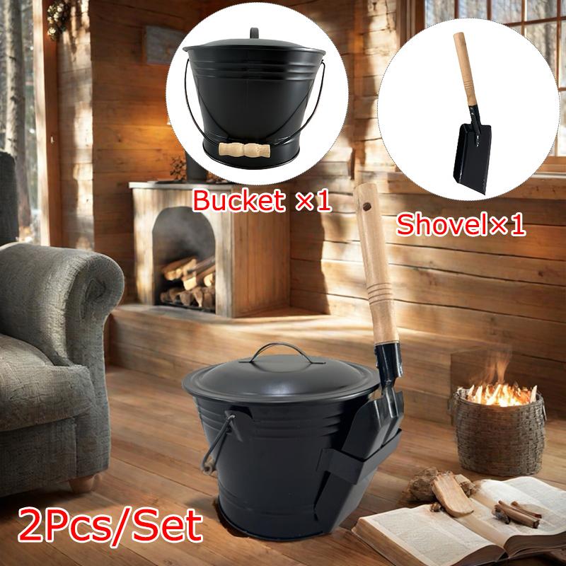 2PCS/SET Household Iron Fireplace Scraper Bucket Set for Convenient Ash Cleaning with Iron Bucket Tool Ash Scraper