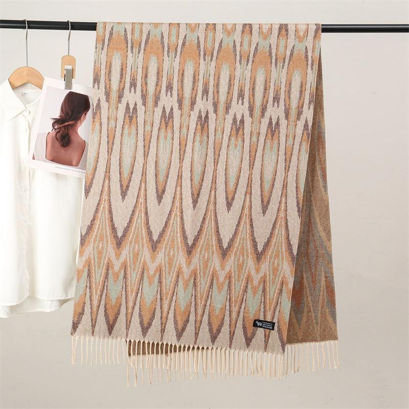 Ethnic Style Women Printed Shawl Autumn Winter  Muslim Hijab Imitation Cashmere Tassels Scarves Luxury Thick Warm Scarf Female