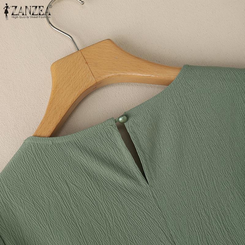 ZANZEA Women Casual Round Neck Summer Short Sleeve Blouse