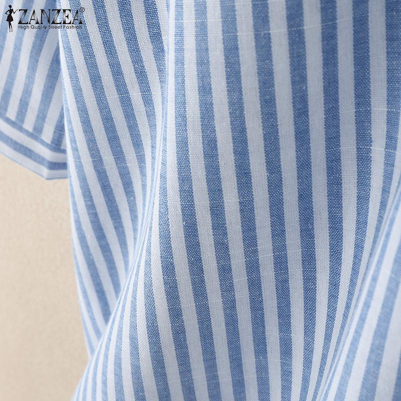 ZANZEA Women Turn Down Collar Loose 3/4 Sleeve Casual Stripe Blouse