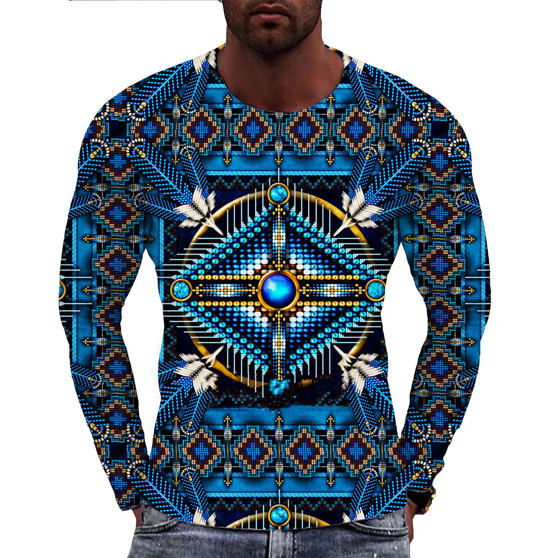 Bobby3 Indiase Stijl Geometrie 3D Print T-shirts Mannen Vrouw Lange Mouw Retro T-shirt Streetwear Harajuku Truien T-shirts Top Kinderkleding 3XL