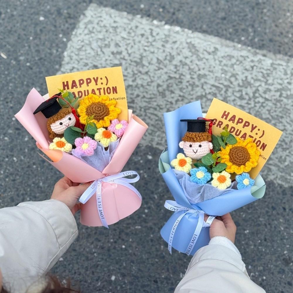 Vielseitig Süße Puppe Häkelblumenstrauß Handgemacht Niedlich Cartoon Gewebte Sonnenblume Kreativer Strauß Abschlussgeschenk