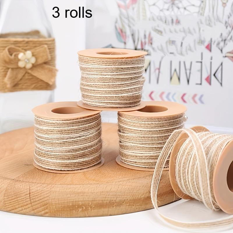 1/3rolls 10m Natural Ribbon - 0.5cm Wide Rustic Craft Ribbon for Gift Wrapping,Christmas Thanksgiving Party Supplies