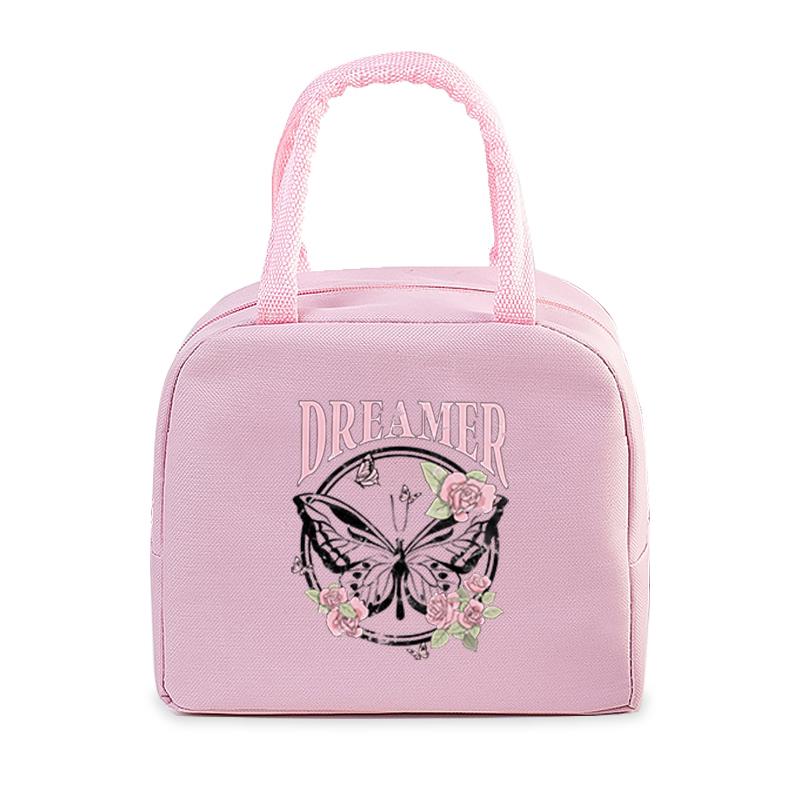 Vintage Butterfly Lunch Bag Women Men Fashion Reusable Insulated Lunch Box Insulated Handbags Picnic Travel Portable Lunch Bags