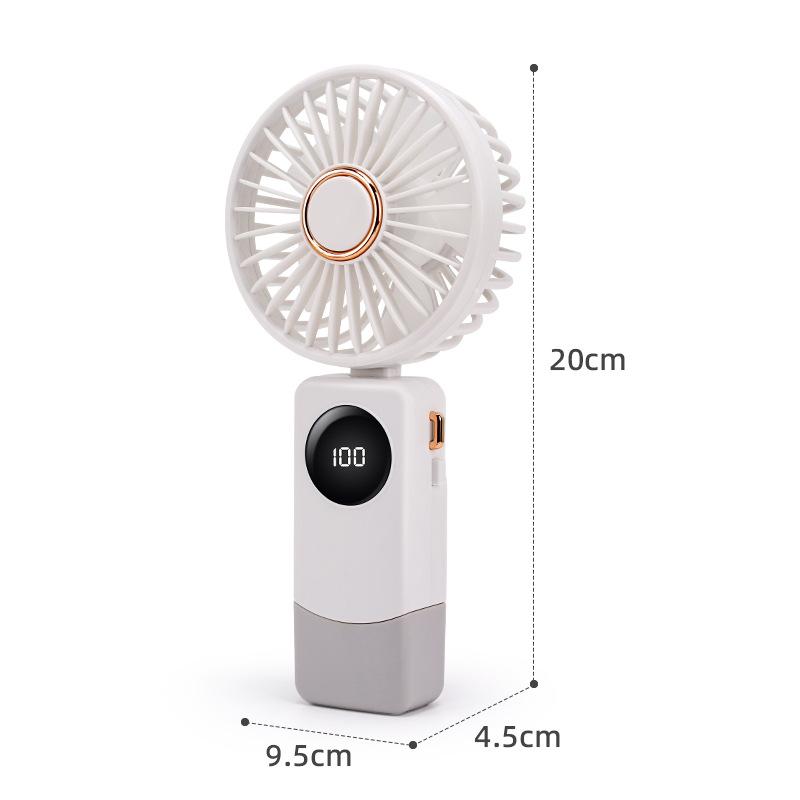Smart Digital Display Small Fan, Earth Color Card, Portable Handheld Small Fan, 5-speed Strong Wind, Neck-mounted Small Fan