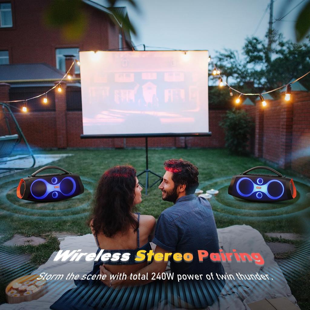 DOSS Extreme Boom Pro Bluetooth 30 Hours of 60W Loud Light Show IPX6 Enhanced Passive Shoulder Strap Perfect for and Travel Speaker, Wireless,