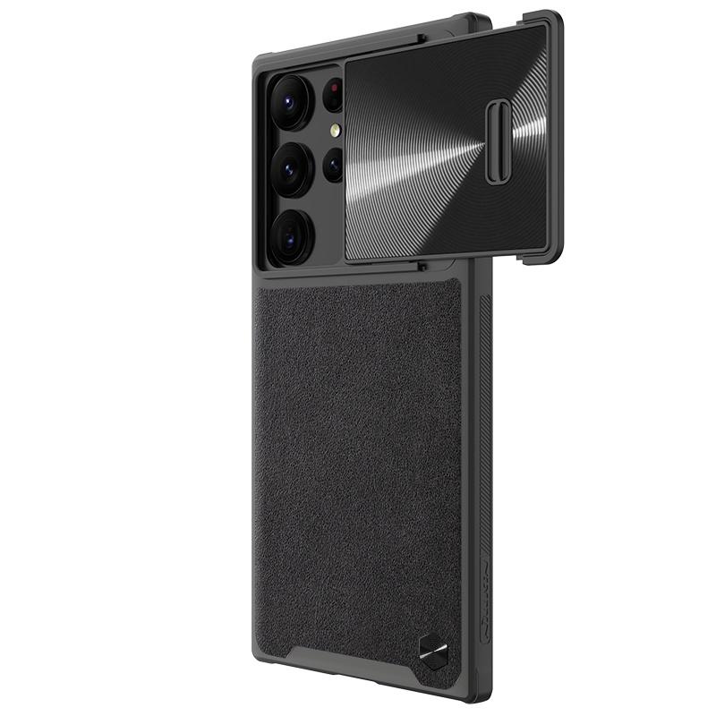 NILLKIN Luxusní kožené pouzdro S CamShield Samsung Galaxy S23 Ultra pouzdro na telefon Slitina Posuvník na fotoaparát Nárazuvzdorný zadní kryt