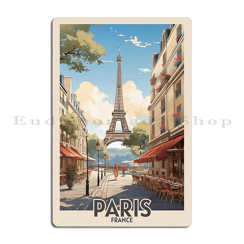 Retro Vintage Paris Poster with Eiffel Tower Parisian Elegance Metal Plaque Club Wall Decor Pub Designing Tin Sign Poster