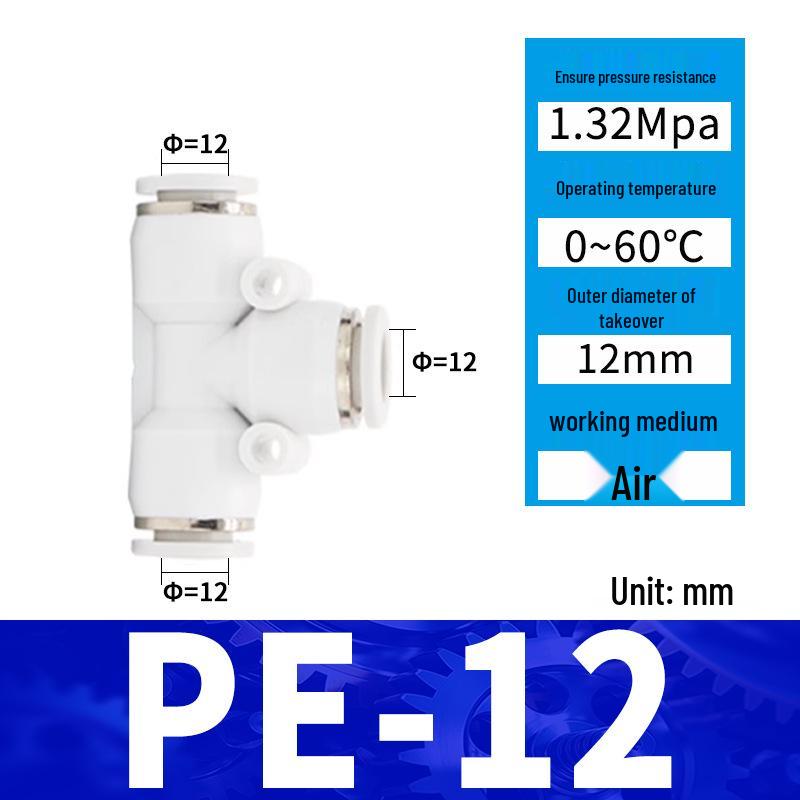 Pneumatic Nylon Air Hose Quick Connect Fittings: PU Straight, PY 5-Way, Cross 4-Way, PZA 3-Way, PE Connector with White/Blue Cap