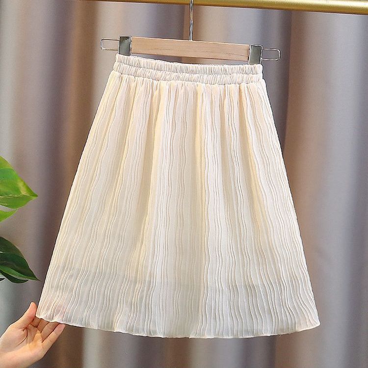 Girls' Chiffon Midi Skirt Summer New Style Children's Fashion Mid Size Children's Clothing Summer Pleated Skirt