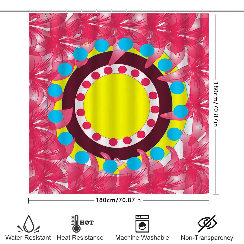 Bathroom Shower Curtain Decor with Floral Pattern: Modern Style Waterproof Fabric, Pink Yellow Red Blue Circle Design Standard S