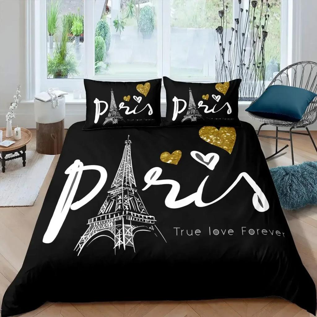 Eiffel Tower Comfortable Duvet Quilt Cover Pillowcase Bedding Set Children Bedroom Decoration Home Textile