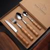 4pcs/set High Quality Wooden Handle Stainless Steel Tableware Steak Knife Fruit Fork Spoon Dinnerware Set