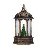 Christmas Decorative Hexagonal Water-Filled Lantern With Santa Snowman Tree Reindeer Design Holiday Tabletop Lighting