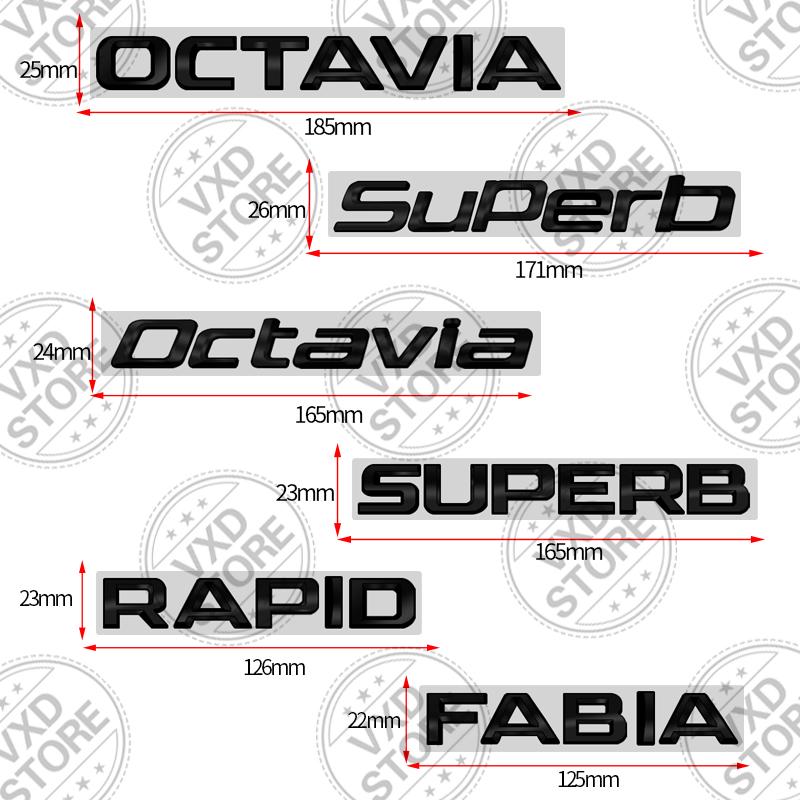 JBIW9 For Skoda Superb Kodiaq Karoq 4X4 Yeti Octavia Rapid Fabia Kamiq Car 3D Metal Letters Badge Decals Sticker Glossy Matte Black