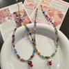 Colorful Glass Bead Necklace Featuring Mushroom Pendant and Floral Designs Decoration for Trendy Women Outfits