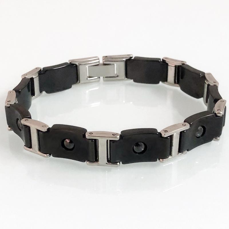 Pulseras de Cadena para Hombre de Cerámica Negra y Acero Inoxidable de 10 MM Joyería Magnética de Hematita de Lujo Accesorios para la Muñeca Pulseras