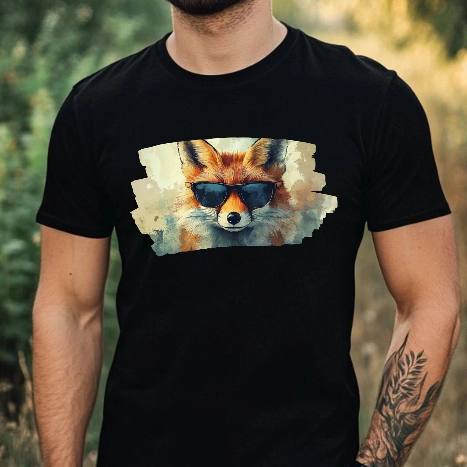 T-Shirt Herren Fuchs mit Sonnenbrille Motiv Baumwolle Größe XS bis 5XL L