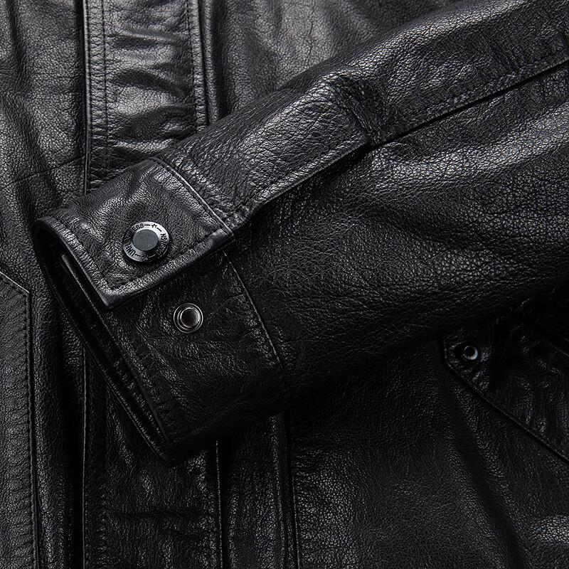 FAPAI Men's Genuine Leather Lapel Zipper Jacket