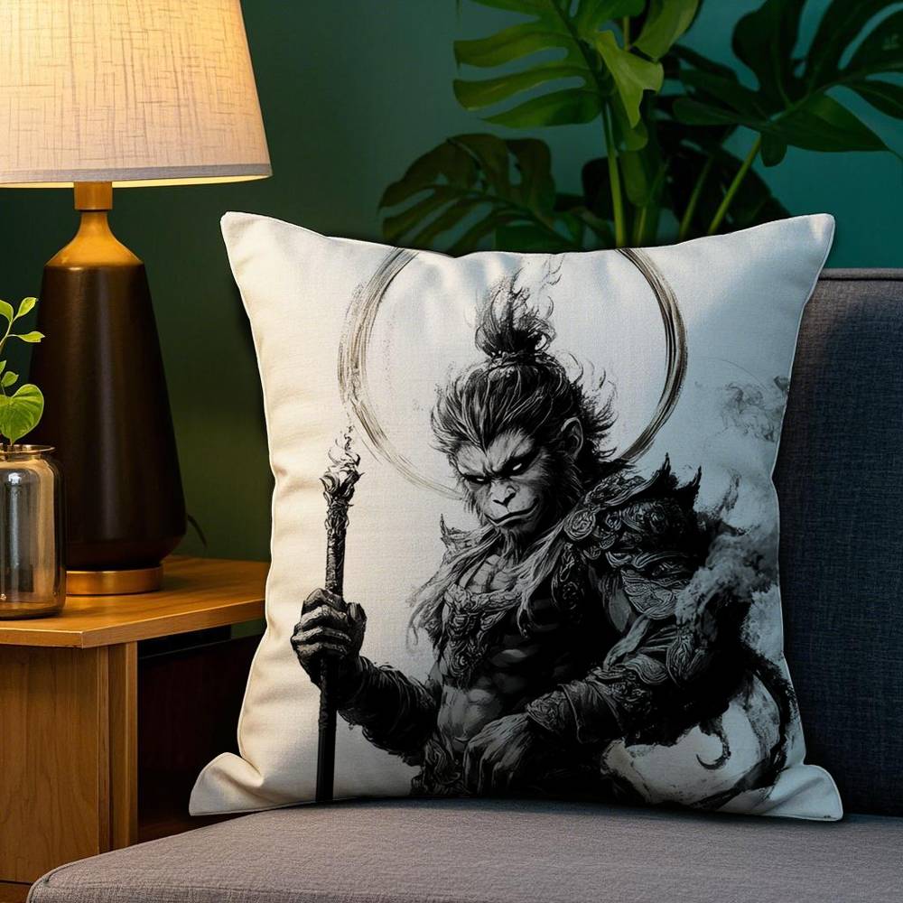 Black Myth Wukong Pillow Case Plush Linen Soft Double Sided Printed Design Throw Cushion Decorative Home