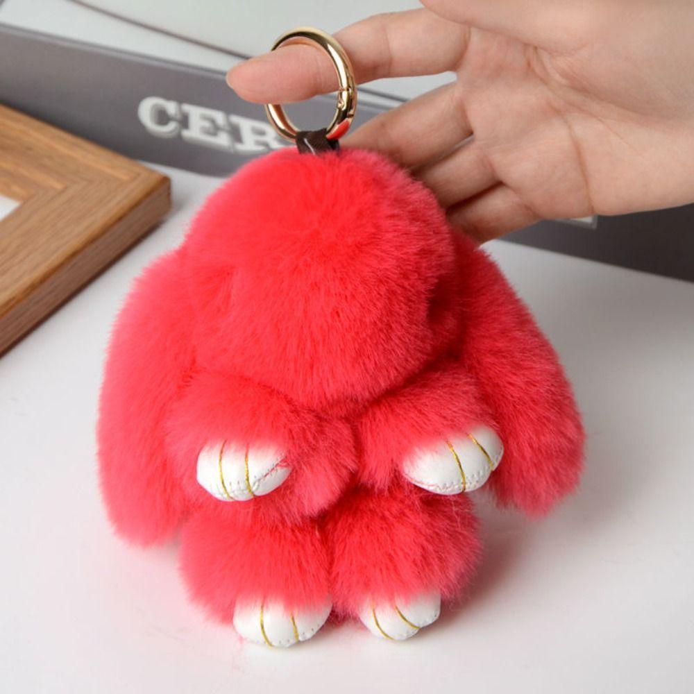 Fashion Pluff Bunny Keychain Lovely Rabbit Fur Keychain Play Dead Rabbit Doll  Women