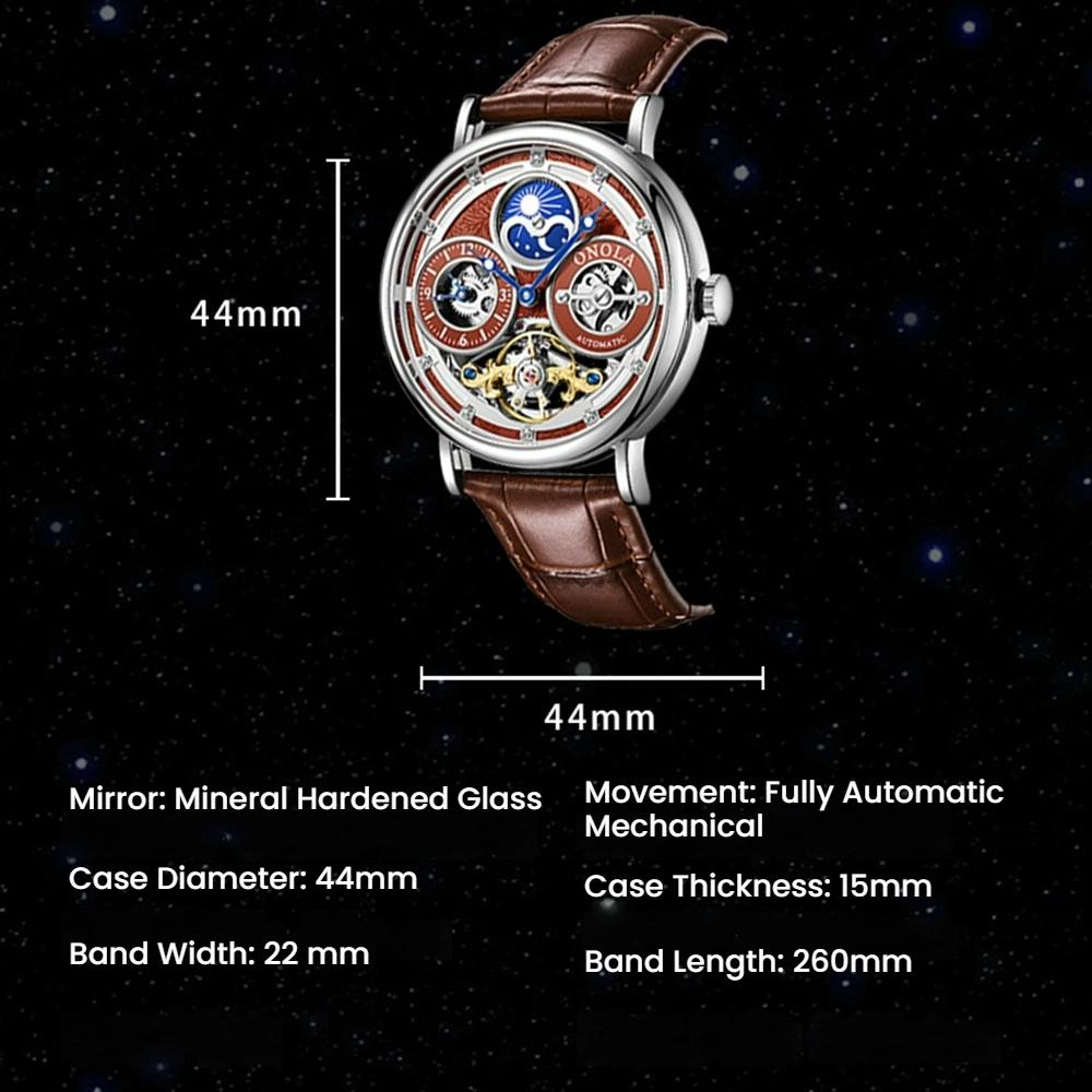 Fashion ONOLA Men Automatic Mechanical Watch Men Stainless Steel Skeleton Wristwatch Men Leather Strap Watch