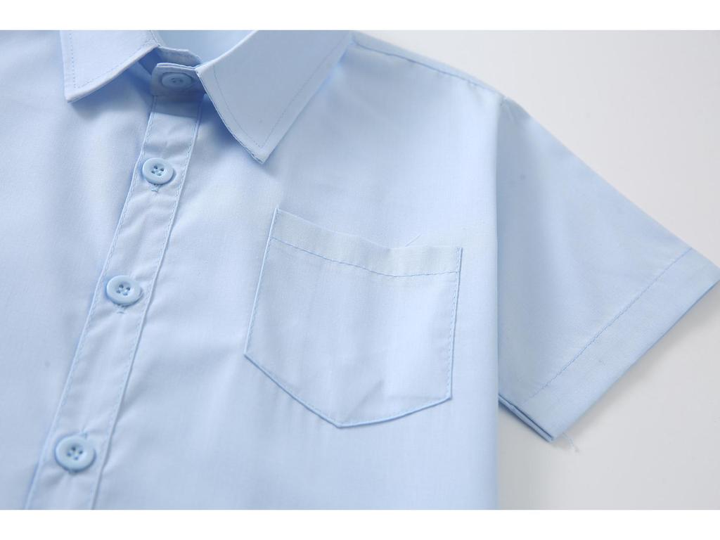Boys' Blue Short-Sleeve Uniform Shirts - High Color Fastness, Shrink and Wrinkle Resistant