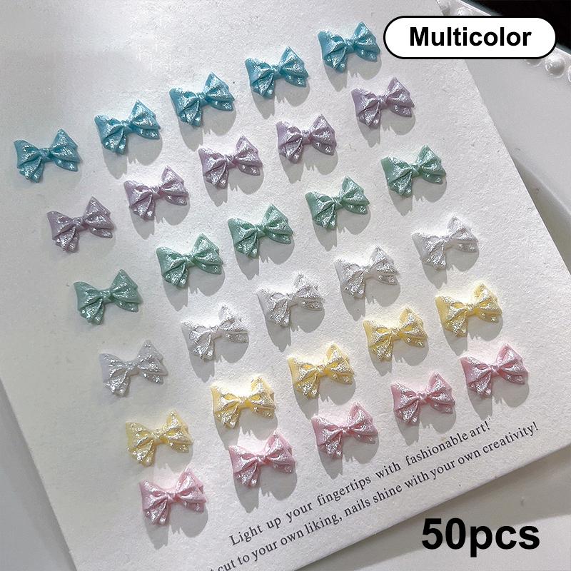 50Pcs Pearlescent 3D Nail Art Bow Charm For Nails Decoration Design Kawaii Manicure Accessories Bow-Knot Diy Craft Supplies