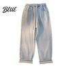 Solid Color Jeans Pants Loose Waist Adjustable Mid-rise Elastic Women Winter Drawstring Sport Fit
