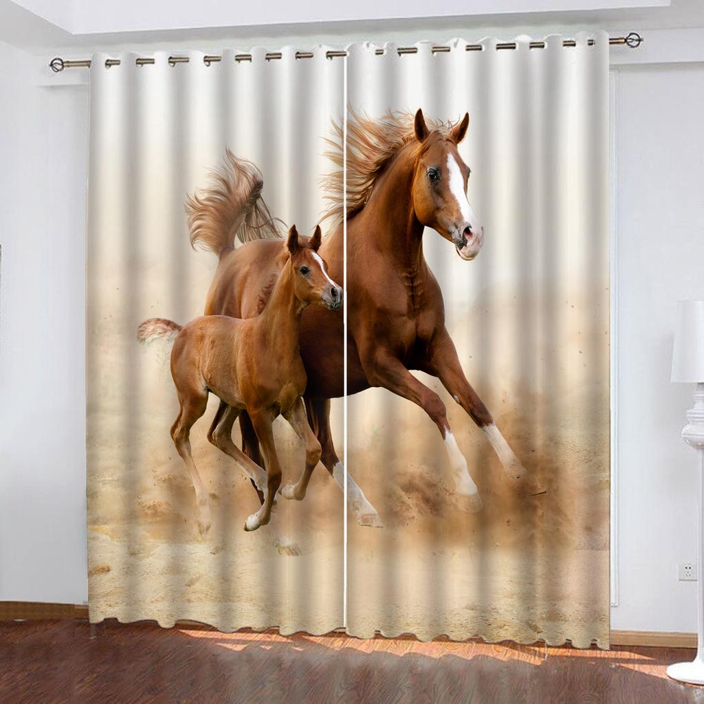 Horse Animal 100% Polyester Home Decor Living Room Bedroom Blackout Curtains Balcony Screen Cartoon Cute Perforated
