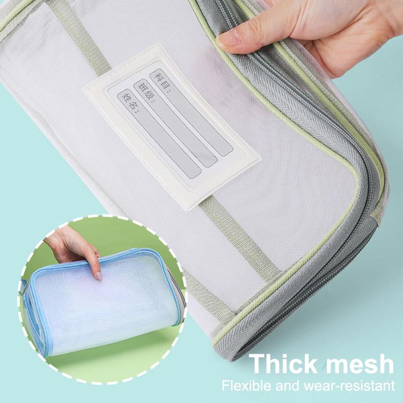 A4 Stationery Storage Bag Double-Layer Mesh Zipper Bag Large Capacity Organizer Folders School Office Supplies Stationary Bag