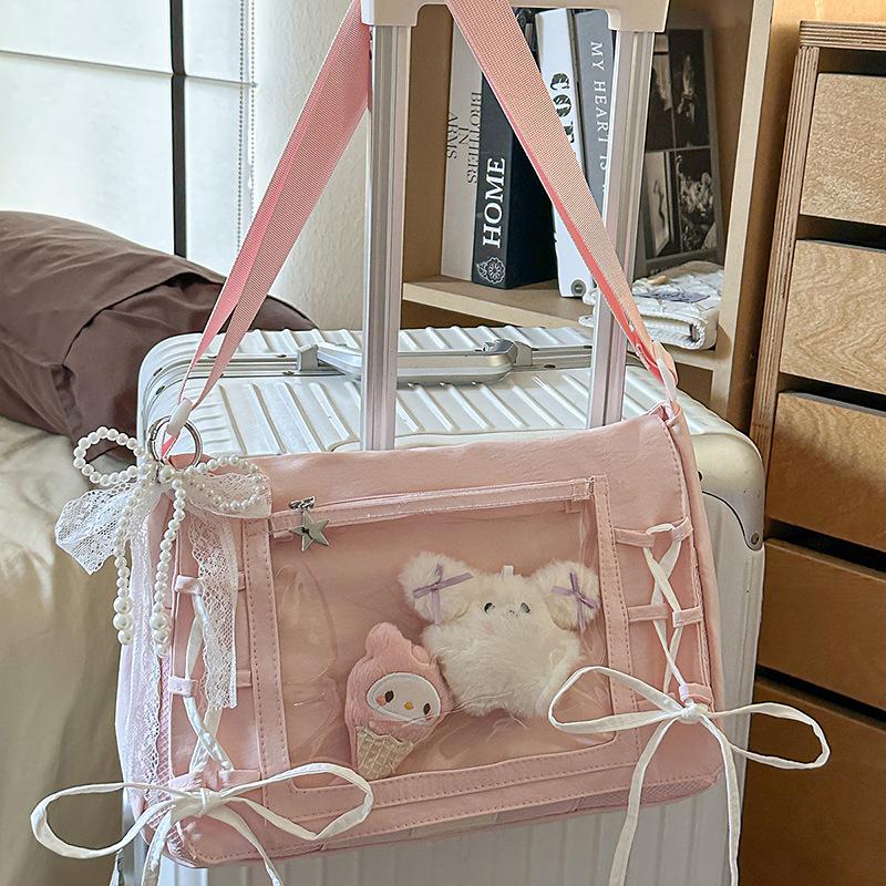 Новая студенческая сумка-почтальон большой емкости женская милая прозрачная сумка для боли простая пэчворк плечевая сумка-мессенджер single bag розовый