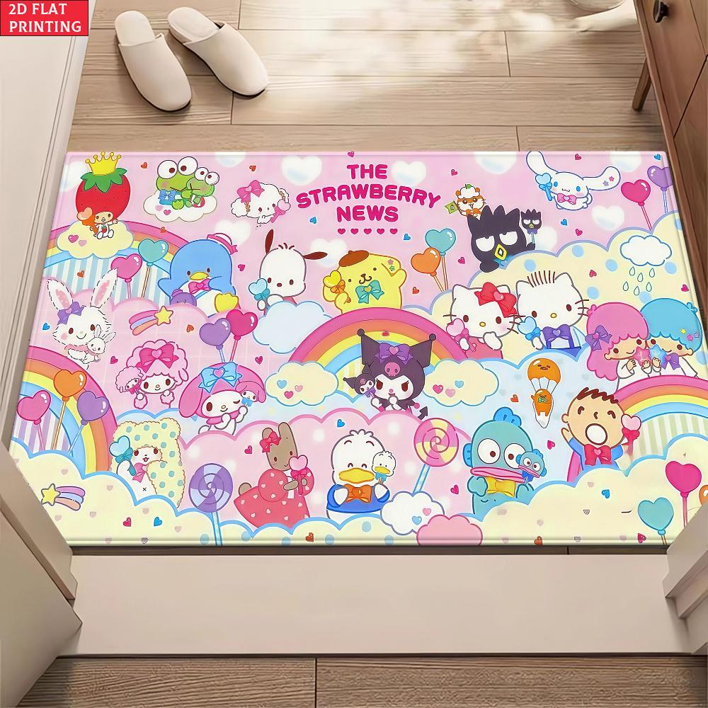 Kawaii Cute Cartoon Characters Doormat,2DPrint Non-slip Floor Mat, Entrance Rug for Bathroom Living Room Kitchen Home Decor Gift
