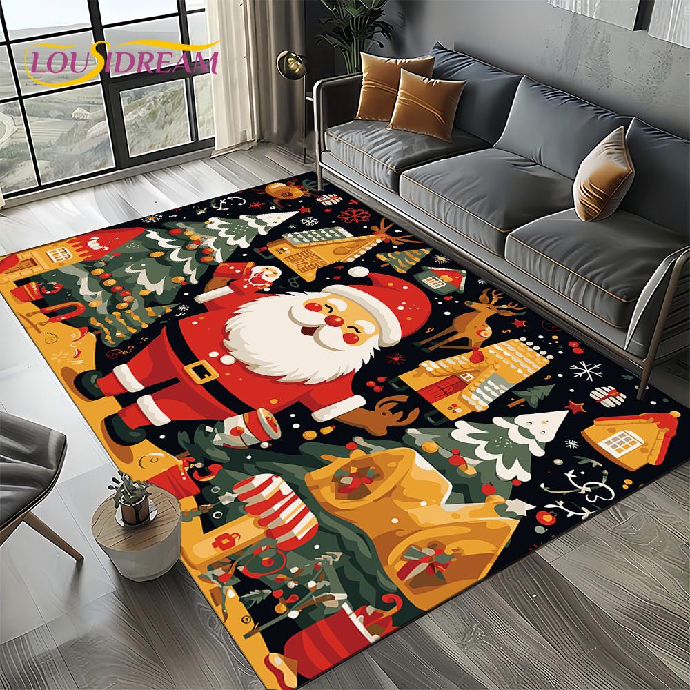 2025 Merry Christmas Tree Santa Claus,New Year Fairy Tale Gift Carpet Rug for Home Bedroom Sofa Doormat Decor,Non-slip Floor Mat