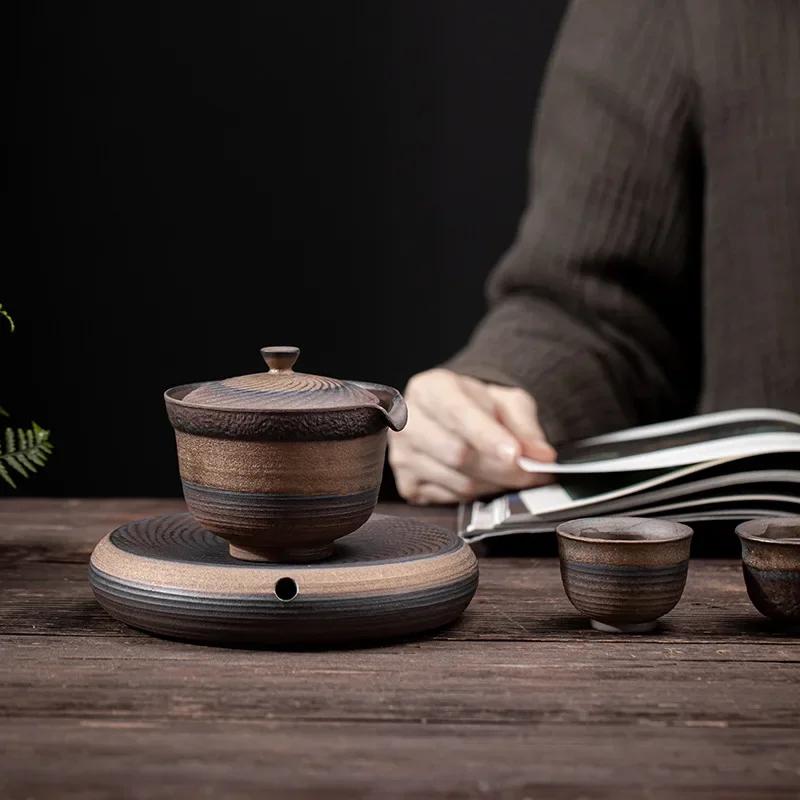 Japanese Gilding Hanbo Pot Porcelain Kung Fu Tea Set Teapot Single Tureen Household Retro Stoneware Tea Making Device Gaiwan