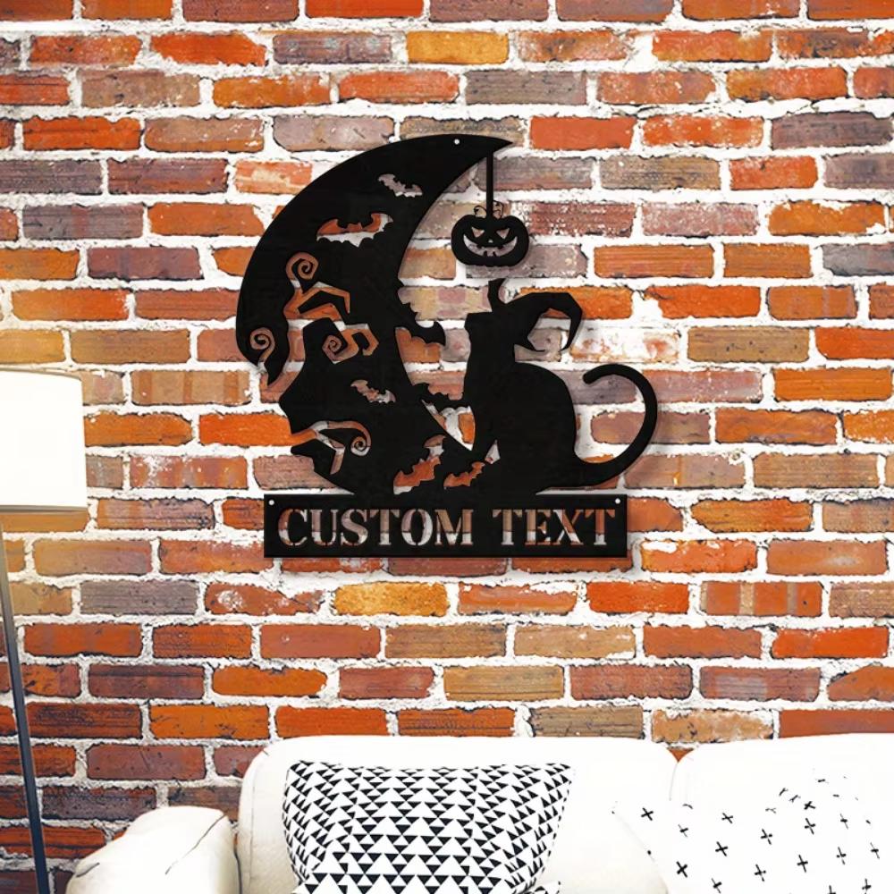 Halloween Metal Wall Art Cat Pumpkin Bat Silhouette Spooky Home Decor Party Custom Sign