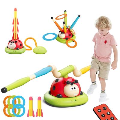 MAVEKID 3 In 1 Electric Jump Rope Kids Toddler Camping Play Rocket Launcher Ring Toss Toy Ring Toss Set Ladybug Toy with Music Outdoor Play Goods
